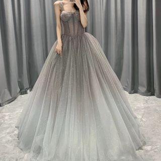 Wide Strap Ombre A-line Evening Dress