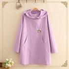 Cat Embroidered Long-sleeve Hooded Top