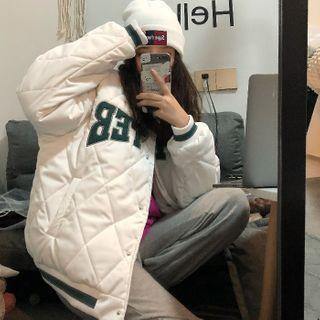 Lettering Padded Button Jacket White - One Size