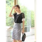 Beaded Pleated-trim Scallop-edge Lace Top