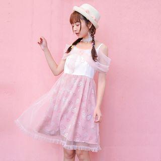 Spaghetti-strap Printed A-line Dress