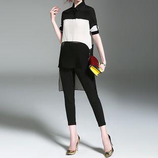 Color Block Dip Back Blouse