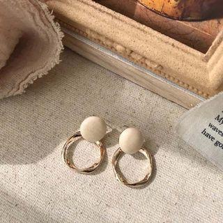 Wooden Bead Irregular Hoop Dangle Earring