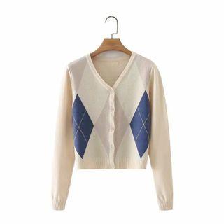 Argyle Cardigan Almond - One Size