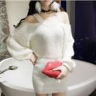 Cold-shoulder Mini Knit Sheath Dress