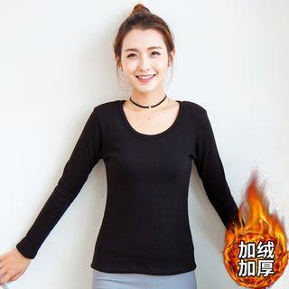 Long-sleeve Fleece Lined Plain T-shirt