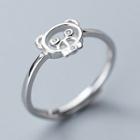 925 Sterling Silver Rhinestone Pig Ring Open Ring - 925 Sterling Silver - One Size