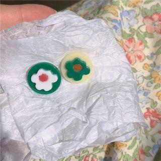 Flower Resin Earring 1 Pair - Flower Resin Earring - Green & Light Yellow - One Size