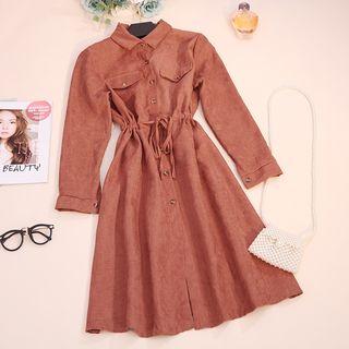Long-sleeve A-line Cargo Shirt Dress