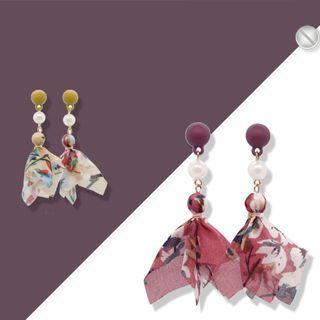 Bead Floral Fabric Dangle Earring