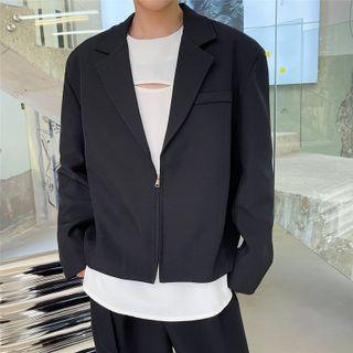 Notch Lapel Zip Cropped Blazer