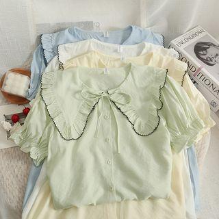 Tie-neckline Sailor-collar Loose Shirt