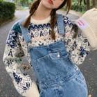 Patterned Sweater White & Blue - One Size