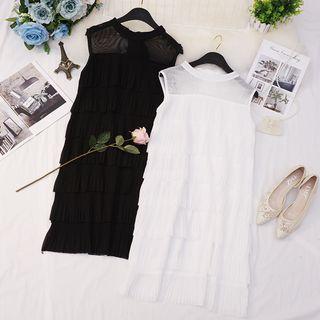 Mesh Panel Sleeveless Tiered Dress