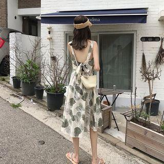 Sleeveless Leaf Print A-line Midi Dress As Shown In Figure - One Size