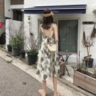 Sleeveless Leaf Print A-line Midi Dress As Shown In Figure - One Size