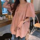 Balloon-sleeve Pintuck Blouse Pink - One Size