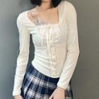 Square-neck Lace Trim T-shirt