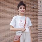 Printed Cartoon Short-sleeved Top White - One Size