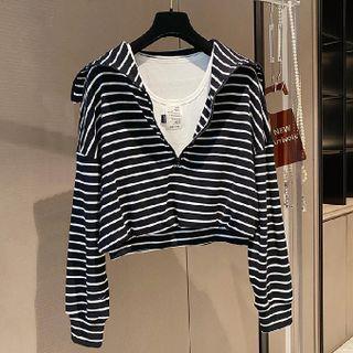 Mock Two-piece Striped Cropped Sweatshirt