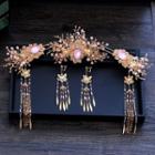 Wedding Set: Faux Crystal Branches Tiara + Fringed Earring Set - As Shown In Figure - 1 Pair Clip On Earrings - One Size