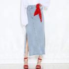 Irregular Midi Washed Straight-fit Denim Skirt