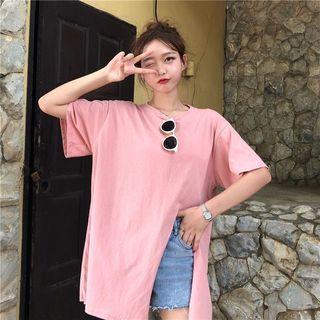 Slit Detail Elbow-sleeve T-shirt