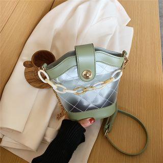 Faux Leather Panel Transparent Bucket Bag