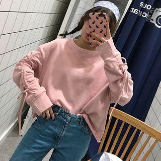 Plain Round-neck Drawstring Loose-fit Sweatshirt