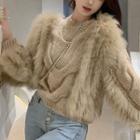 Faux Fur Knit Top Khaki - One Size