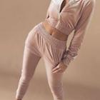 Set: Velvet Cropped Zipped Jacket + Harem Pants