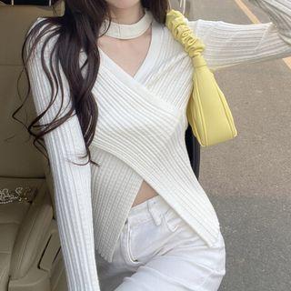 Halter Crisscross Ribbed Knit Top