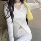 Halter Crisscross Ribbed Knit Top