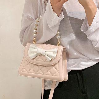 Ribbon Faux Pearl Faux Leather Crossbody Bag