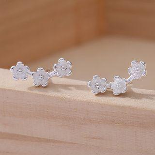 Flower Sterling Silver Earring 1 Pair - Stud Earrings - Three Flowers - Silver - One Size