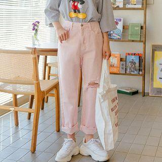 Plus Size Band-waist Distressed Harem Pants