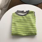 Round-neck Stripe Sweater Green - One Size