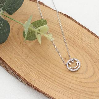 Rhinestone Smile-pendant Necklace Silver - One Size