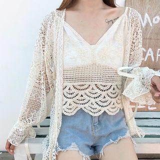 Crochet Lace Jacket / Spaghetti-strap Top