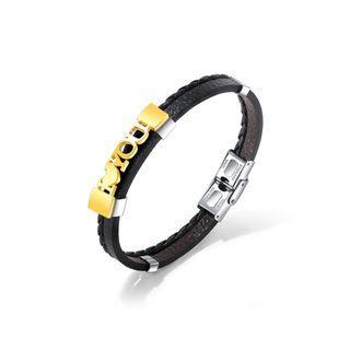 Simple And Romantic Plated Gold Iloveyou 316l Stainless Steel Leather Bracelet Golden - One Size