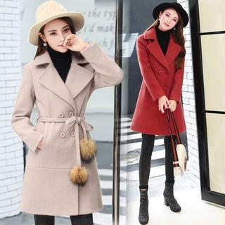 Double-buttoned Tie-waist Woolen Coat