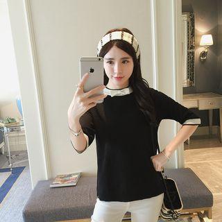 Bow Short-sleeve Knit Top