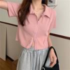 Short-sleeve Zipped Plain Crop Top