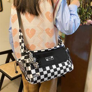 Set: Checkered Crossbody Bag + Bag Charm