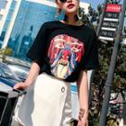 Short Sleeve Print T-shirt Black - One Size