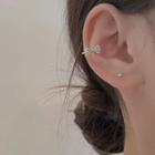 Set: Bow Alloy Cuff Earring + Stud Earring 1 Pair - Gold - One Size