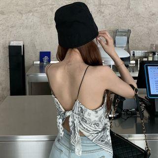 Pattern Printed Tie Back Camisole Top White - One Size