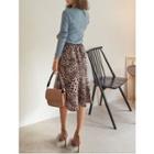 Flounced Midi Leopard Skirt