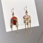 Non-matching Faux Crystal Chinese Opera & Fan Fringed Earring
