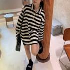 Long-sleeve Striped Dress Black & White - One Size